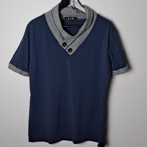 Casual V-Neck Button Slim Muscle Tops Tee S/S